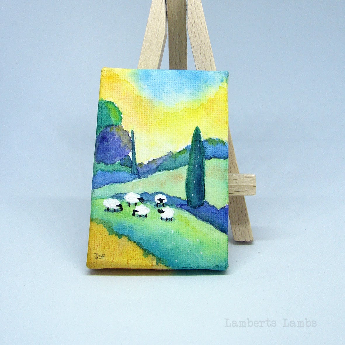 Miniature Sheep Painting an original Watercolor on stretched canvas