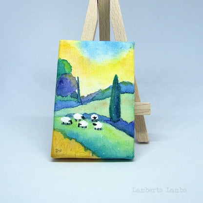 Miniature Sheep Painting an original Watercolor on stretched canvas