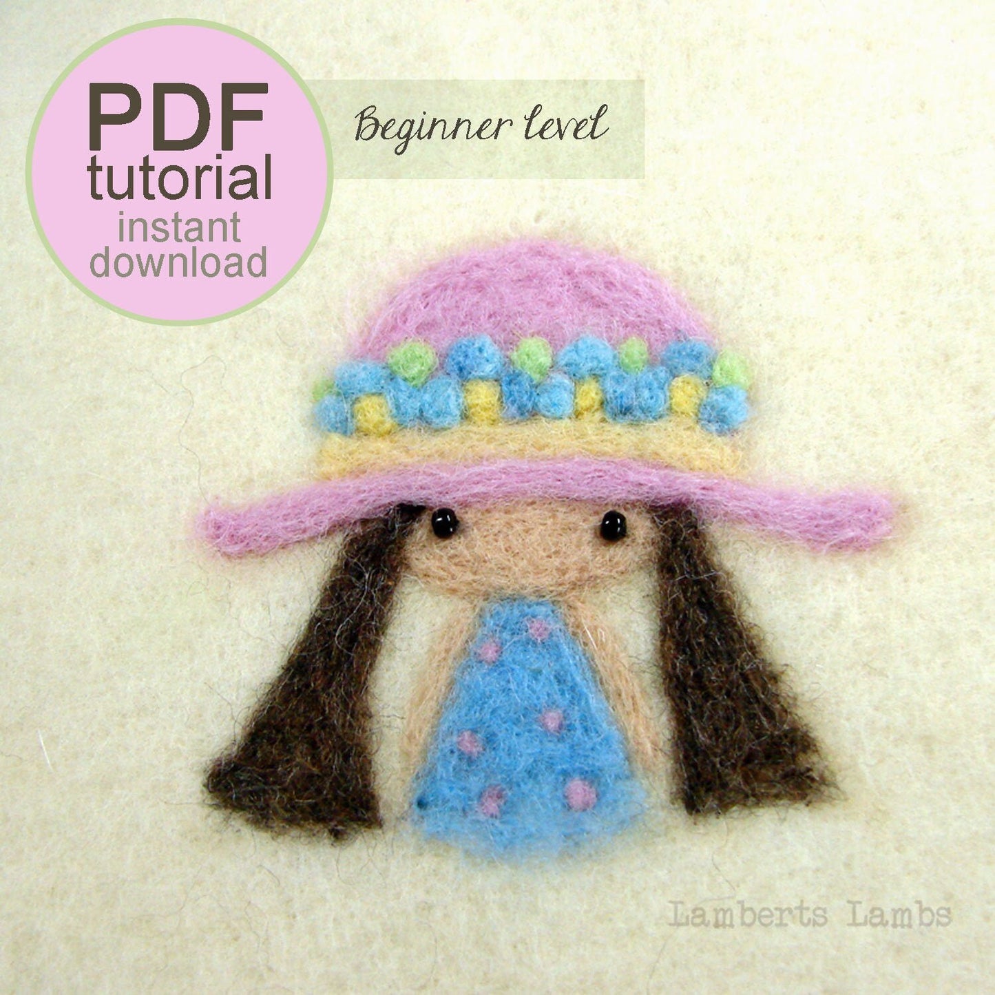 Needle felting tutorial Little Girl,  2D Needle Felt Pattern for girls room decor