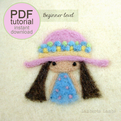 Needle felting tutorial Little Girl,  2D Needle Felt Pattern for girls room decor