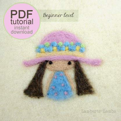 Needle felting tutorial Little Girl,  2D Needle Felt Pattern for girls room decor