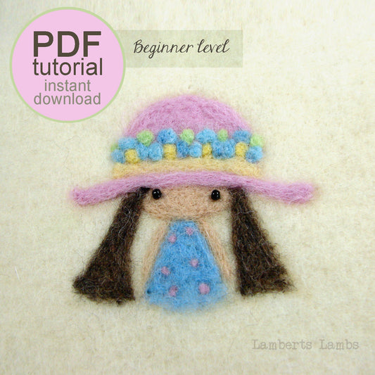 Needle felting tutorial Little Girl,  2D Needle Felt Pattern for girls room decor