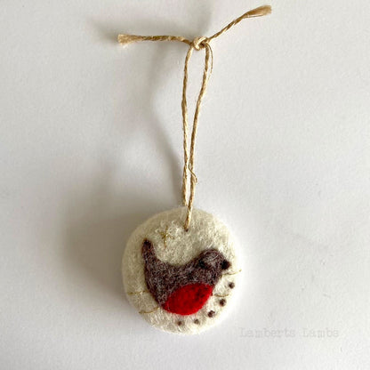 Needle felted Robin Christmas bauble, Handmade hanging decoration