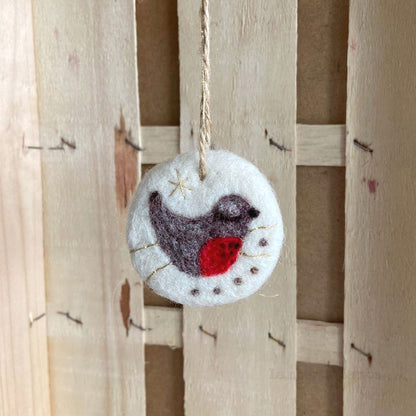 Needle felted Robin Christmas bauble, Handmade hanging decoration