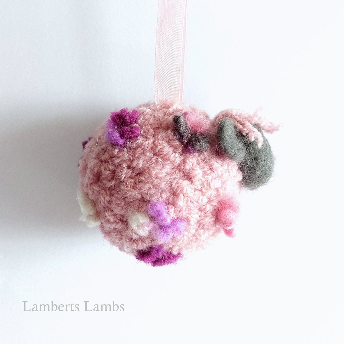 Pink Needle Felted Sheep Hanging Ornament, Whimsical felted sheep