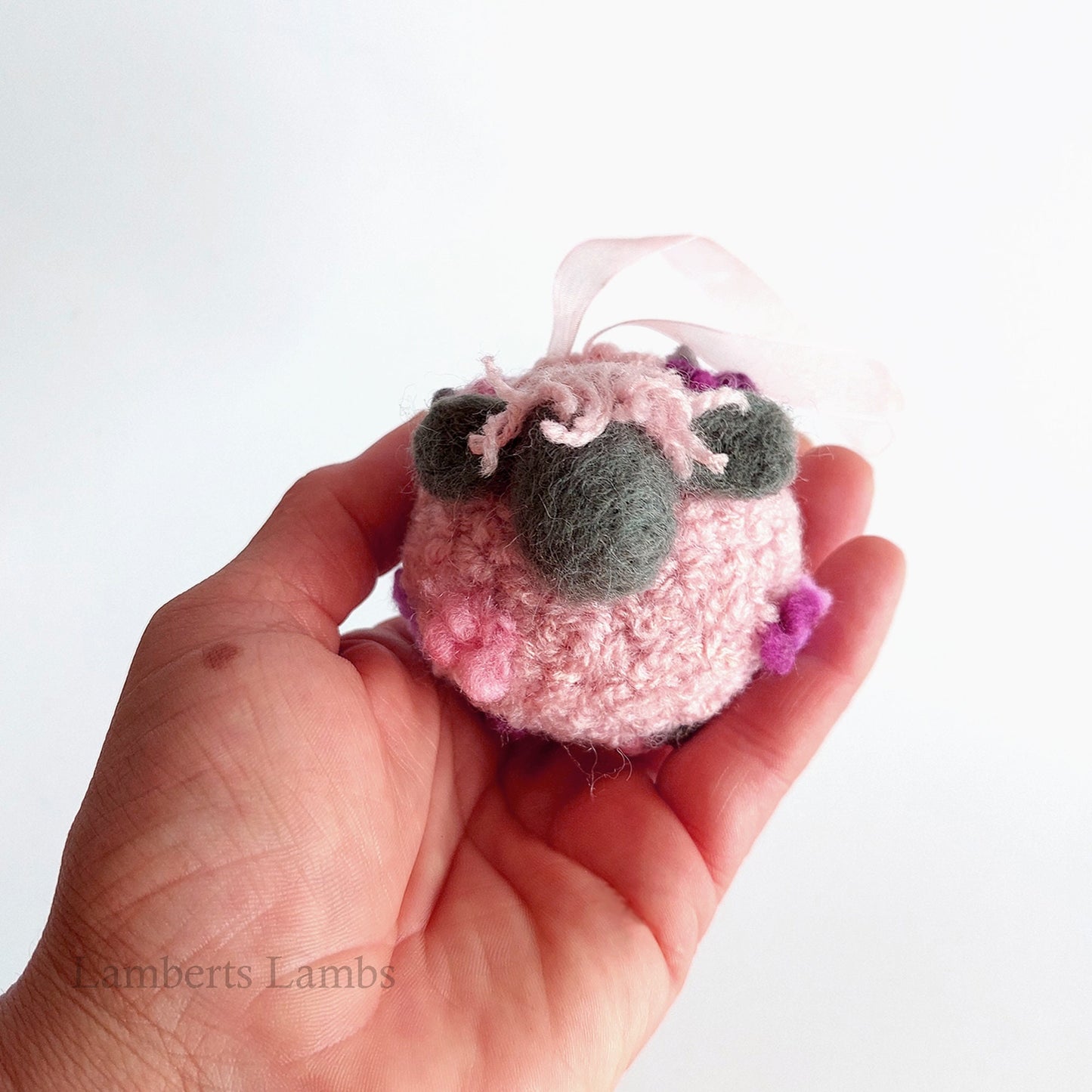 Pink Needle Felted Sheep Hanging Ornament, Whimsical felted sheep