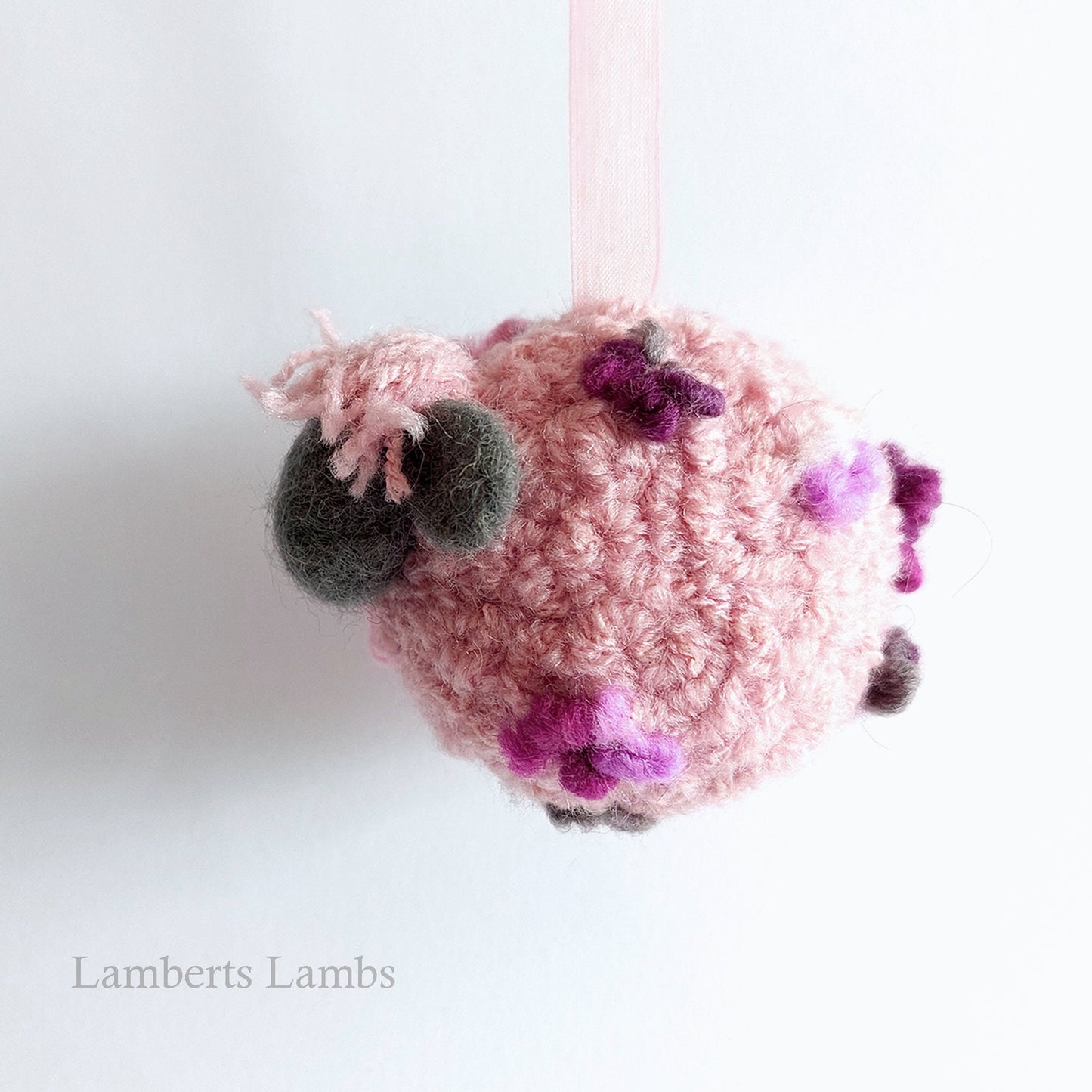 Pink Needle Felted Sheep Hanging Ornament, Whimsical felted sheep