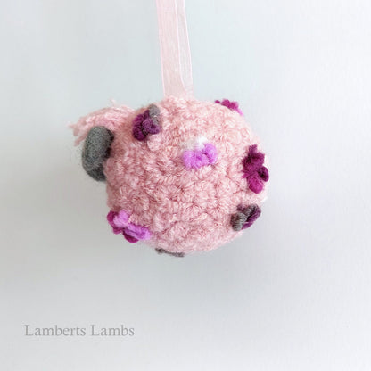 Pink Needle Felted Sheep Hanging Ornament, Whimsical felted sheep
