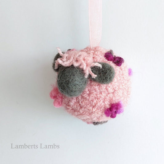 Pink Needle Felted Sheep Hanging Ornament, Whimsical felted sheep