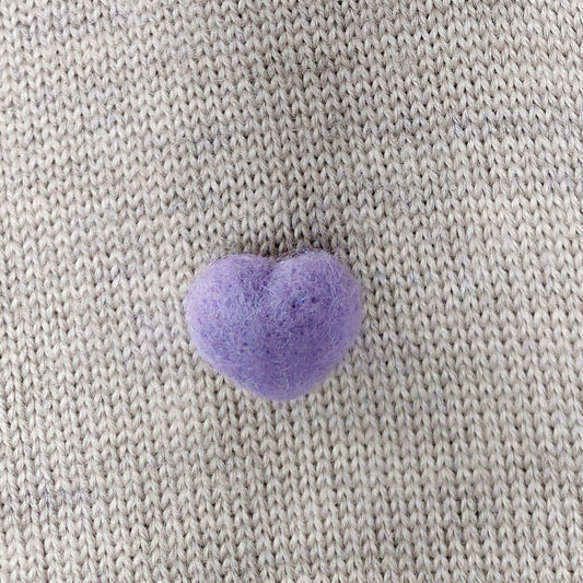 Small Needle felted Heart Brooch, Handmade Felted Heart Brooch - Light Lilac Shade