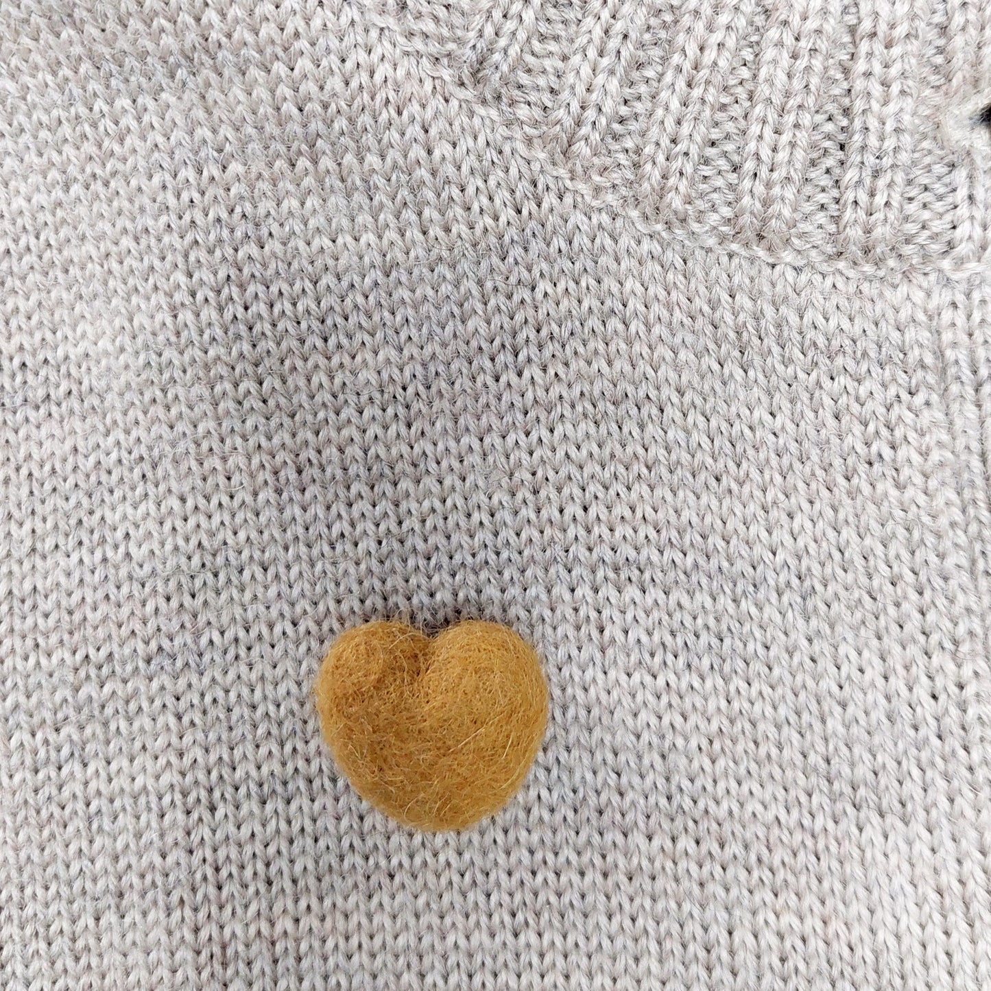 Small Needle felted Heart Brooch, Handmade Felted Heart Brooch - Yellow Ochre Shade