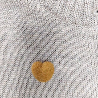 Small Needle felted Heart Brooch, Handmade Felted Heart Brooch - Yellow Ochre Shade
