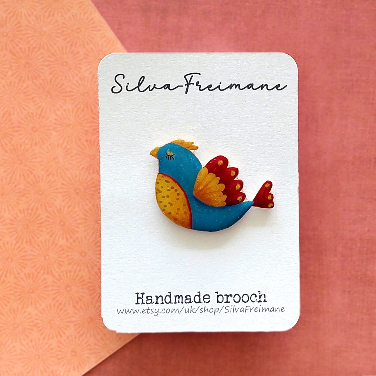 Quirky colorful flying Bird Brooch in bright colors- Grade B