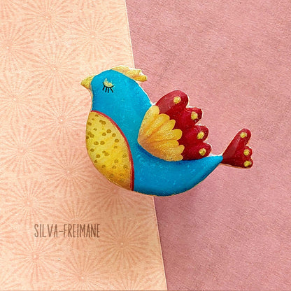 Quirky colorful flying Bird Brooch in bright colors- Grade B