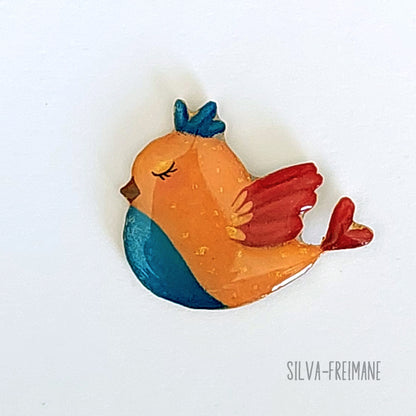 Whimsical yellow bird shrink plastic pin