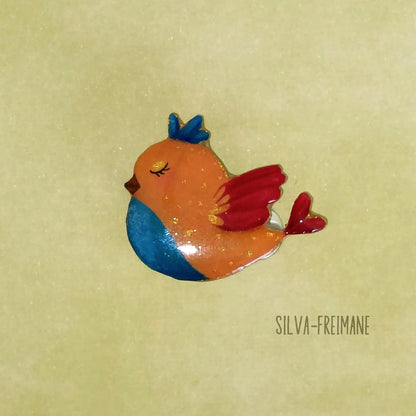 Whimsical yellow bird shrink plastic pin