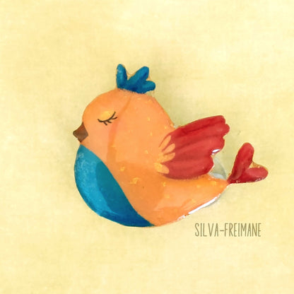 Whimsical yellow bird shrink plastic pin