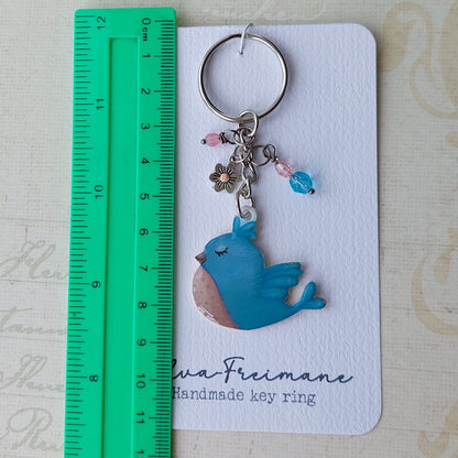 Cute  hand painted Blue Bird Key ring