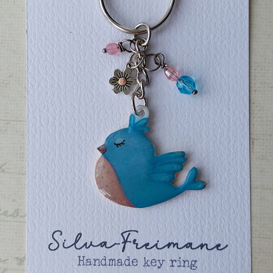 Cute  hand painted Blue Bird Key ring