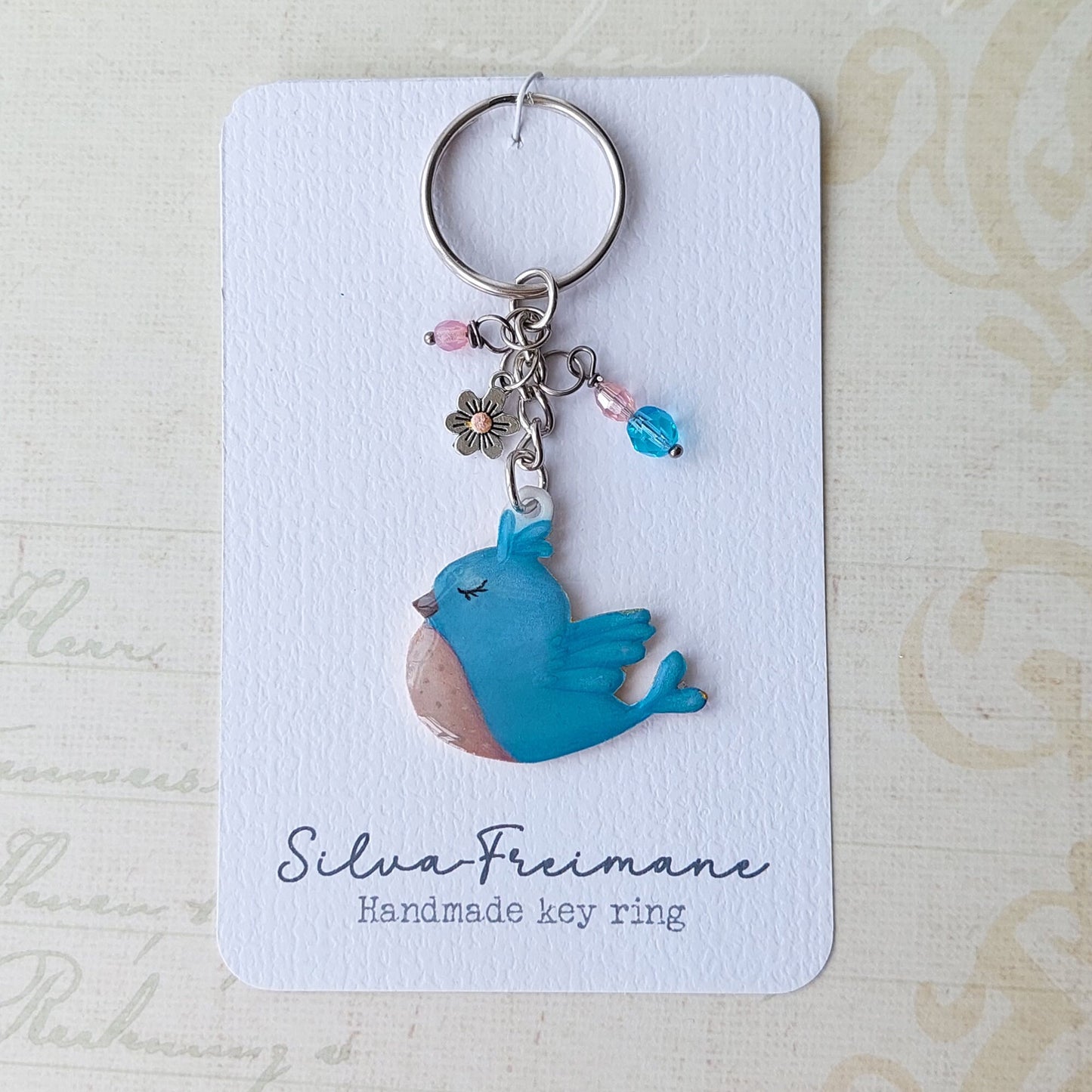 Cute  hand painted Blue Bird Key ring