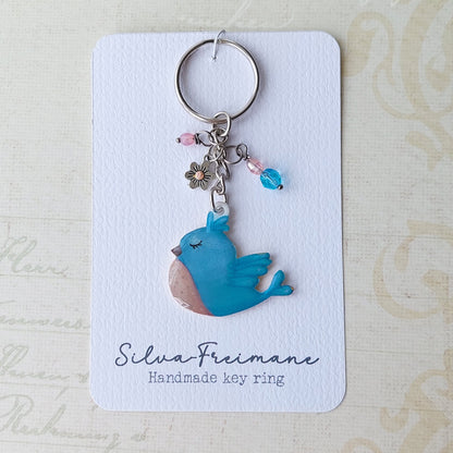 Cute  hand painted Blue Bird Key ring