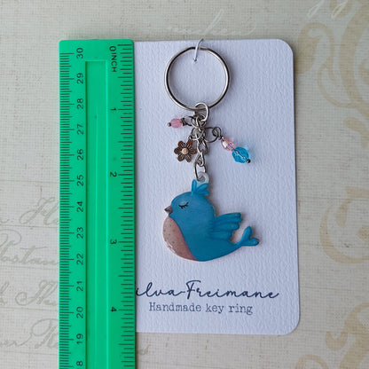 Cute  hand painted Blue Bird Key ring
