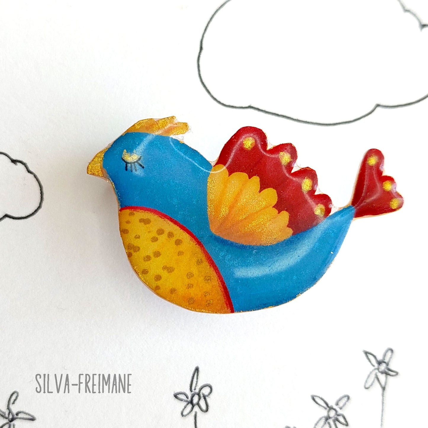 Quirky colorful flying Bird Brooch in bright colors- Grade B