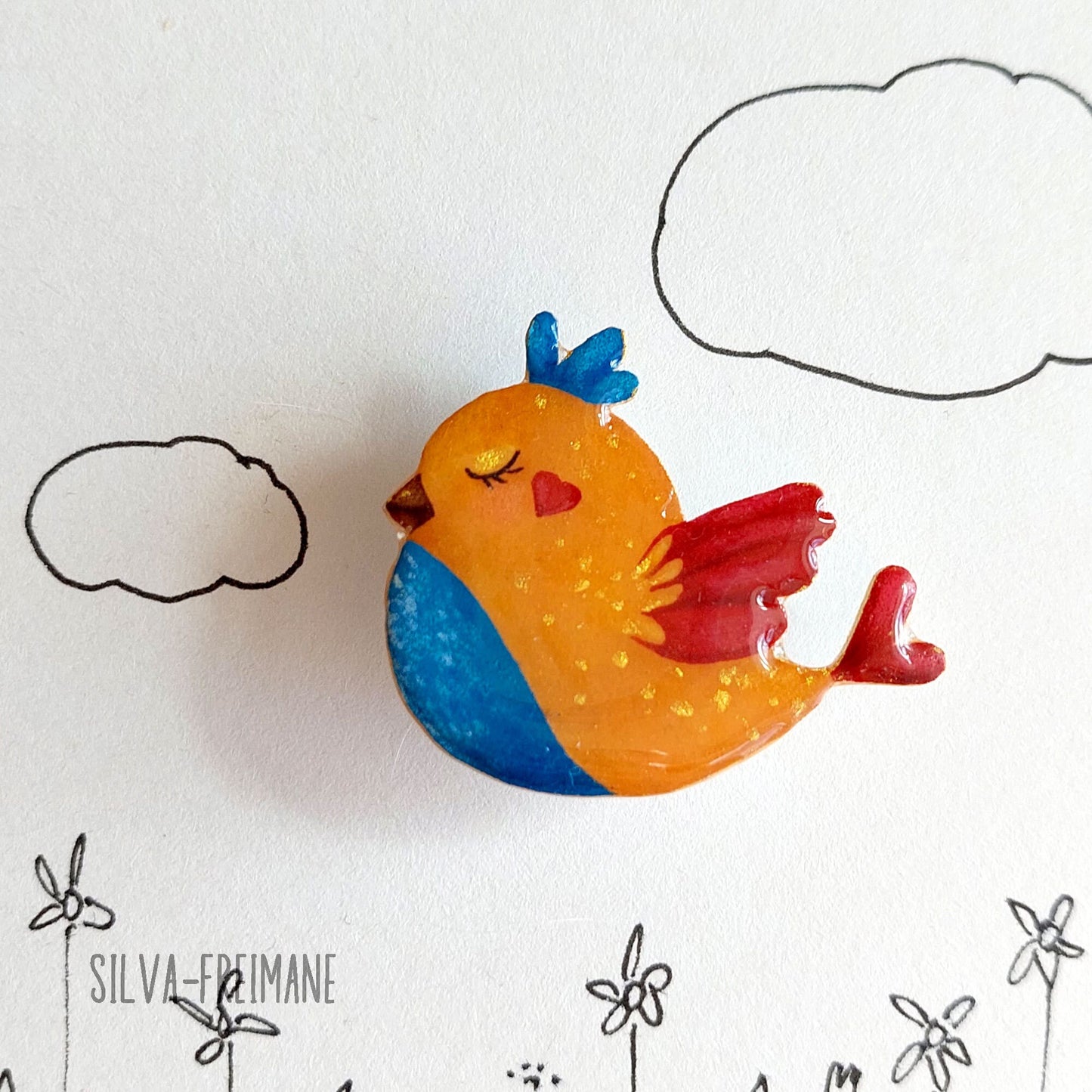 Handmade quirky bird pin