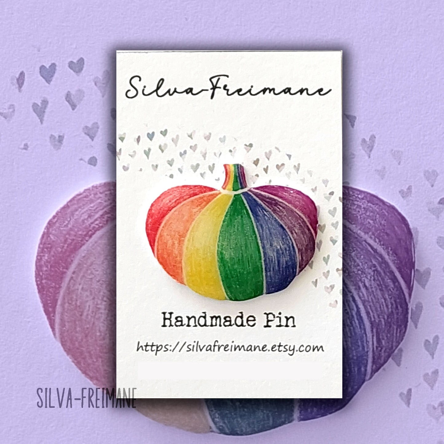 Cute handmade Rainbow Pumpkin in shrink plastic pin