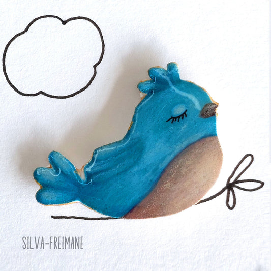 Quirky Blue Bird Brooch - Grade B