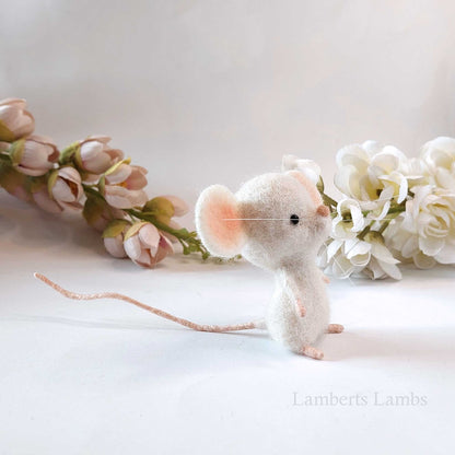 Needle Felted White Mouse