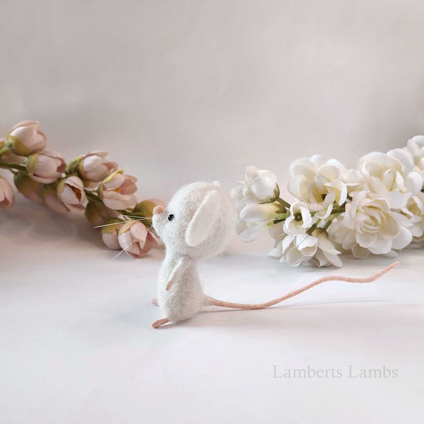 Needle Felted White Mouse