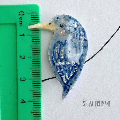 Whimsical Crow Brooch/ Pin, Modern hand painted Crow Brooch Pin