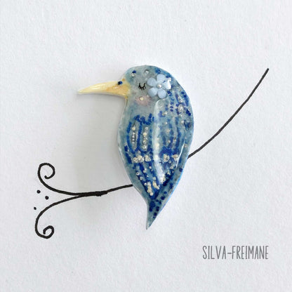 Whimsical Crow Brooch/ Pin, Modern hand painted Crow Brooch Pin