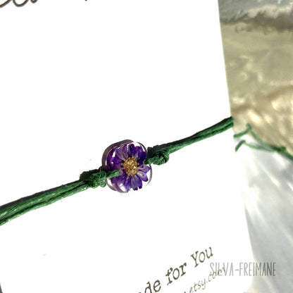 Small Purple Flower String bracelet, Friendship bracelet, Boho-chic bracelet