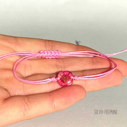 Small Dark Pink Flower String bracelet, Friendship bracelet, pressed flower bracelet