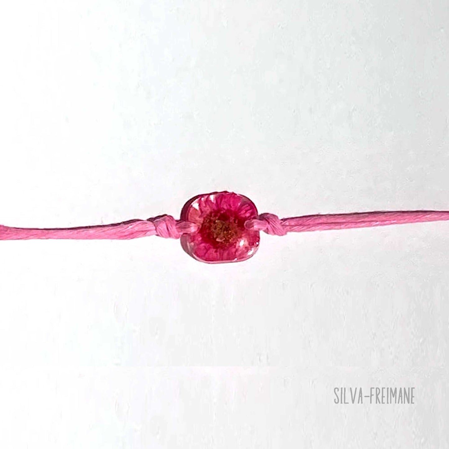 Small Dark Pink Flower String bracelet, Friendship bracelet, pressed flower bracelet