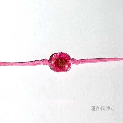 Small Dark Pink Flower String bracelet, Friendship bracelet, pressed flower bracelet