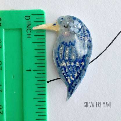 Whimsical Crow Brooch/ Pin, Modern hand painted Crow Brooch Pin