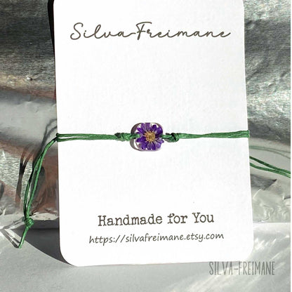 Small Purple Flower String bracelet, Friendship bracelet, Boho-chic bracelet