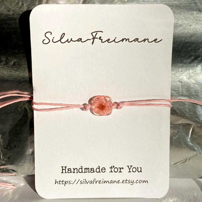 Small Light Pink Flower String bracelet, Friendship bracelet, mininalist bracelet with pressed flower,  handmade personalized bracelet
