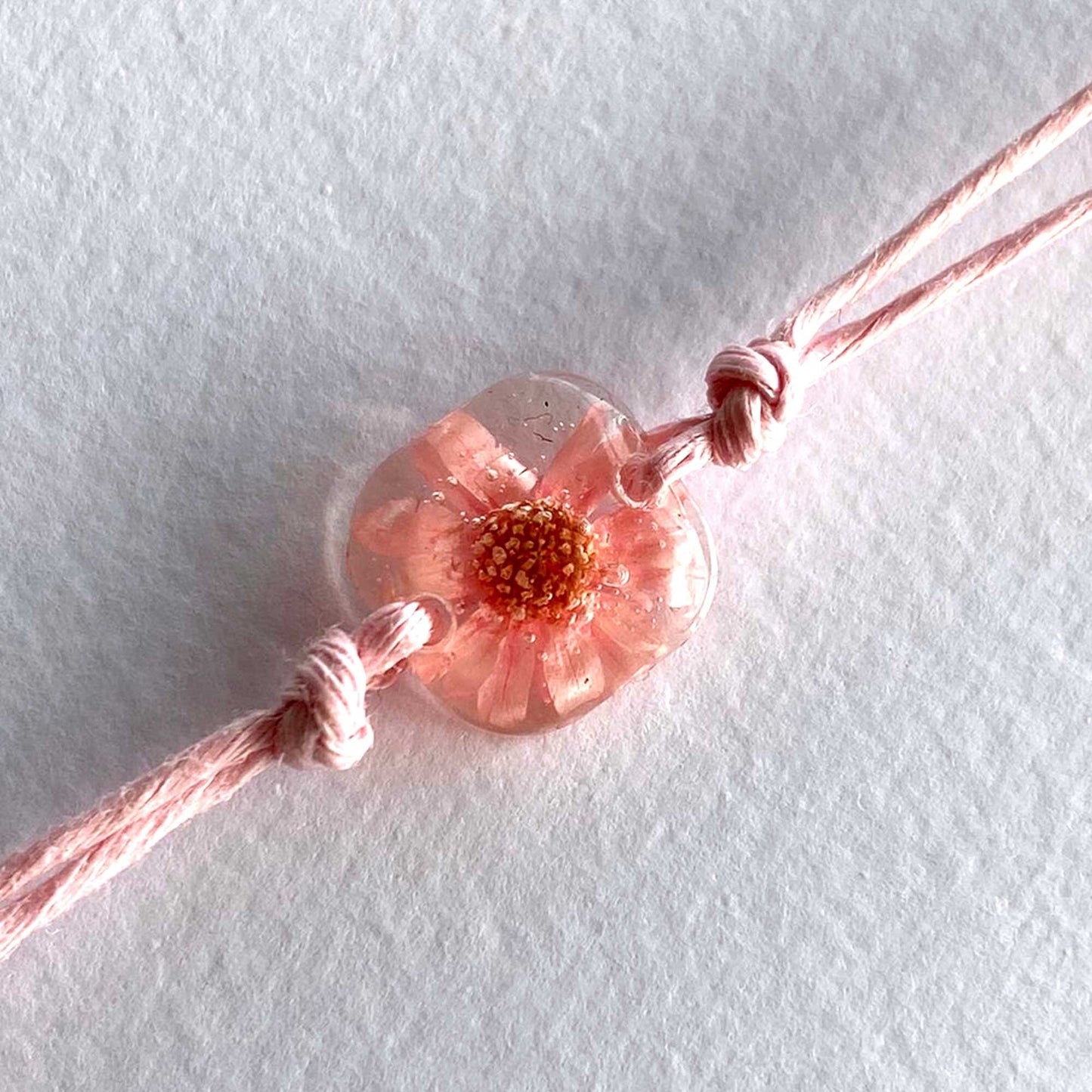 Small Light Pink Flower String bracelet, Friendship bracelet, mininalist bracelet with pressed flower,  handmade personalized bracelet