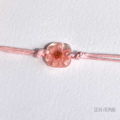 Small Light Pink Flower String bracelet, Friendship bracelet, mininalist bracelet with pressed flower,  handmade personalized bracelet