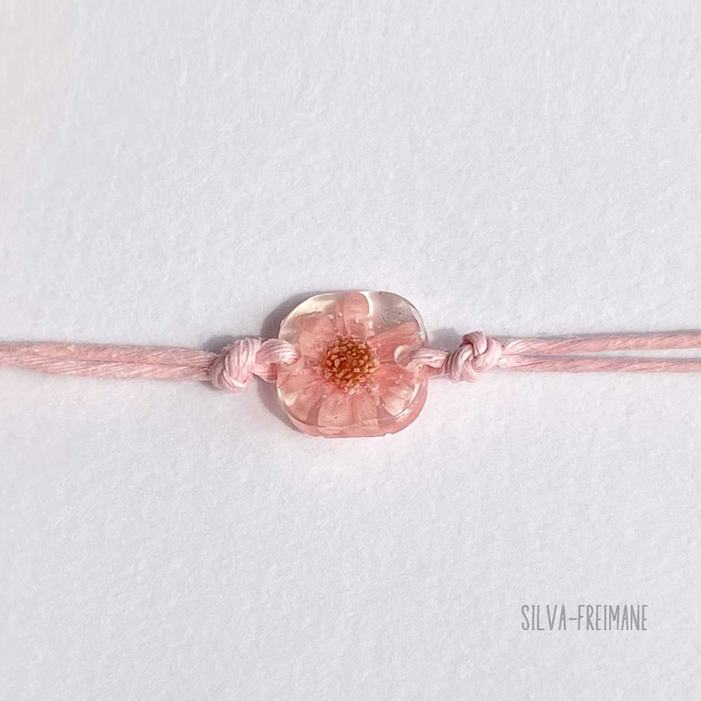 Small Light Pink Flower String bracelet, Friendship bracelet, mininalist bracelet with pressed flower,  handmade personalized bracelet