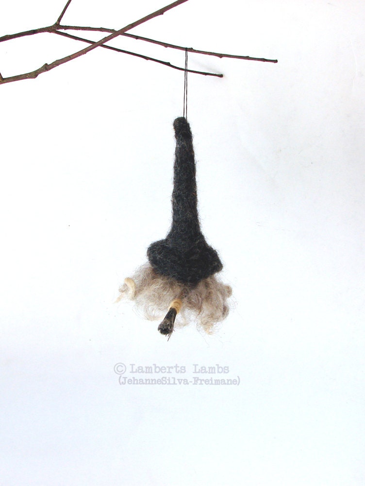 Needle Felted Gnome Witch Flying on a Broom, kitchen witch, Needle felted gnome,  Needle Felted Witch