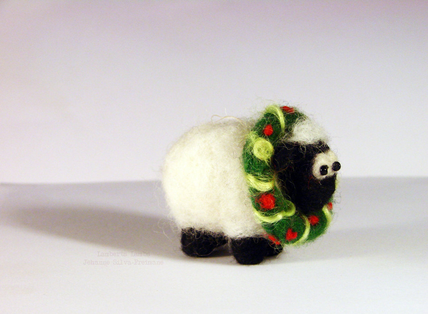 Needle Felted Sheep with wreath  Christmas  decoration