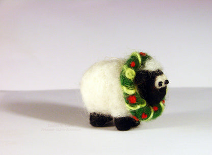 Needle Felted Sheep with wreath  Christmas  decoration