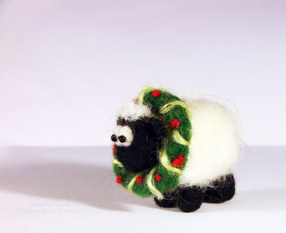 Needle Felted Sheep with wreath  Christmas  decoration