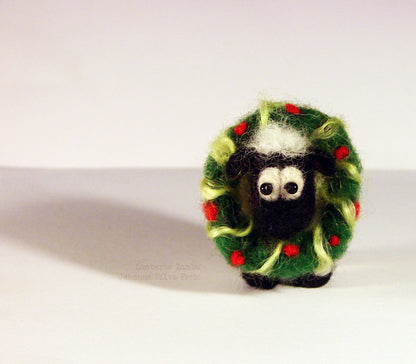 Needle Felted Sheep with wreath  Christmas  decoration